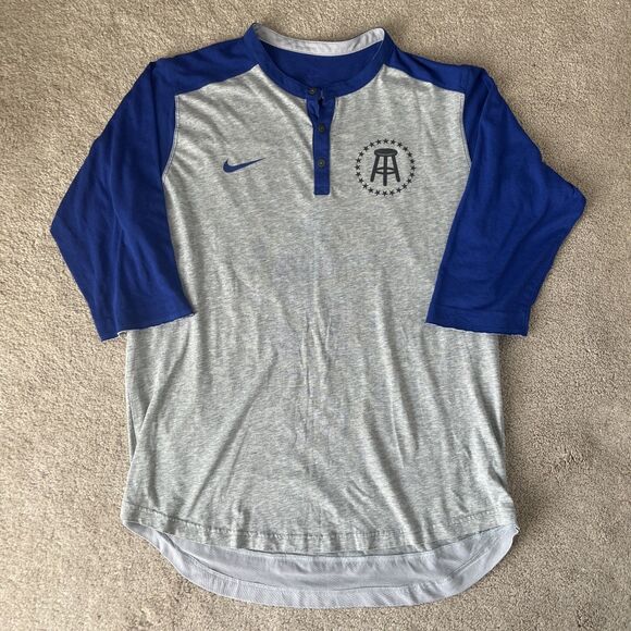 Barstool Sports Nike Henley Mens Large Blue Gray Dri Fit 3/4 Sleeve T Shirt - Picture 1 of 6